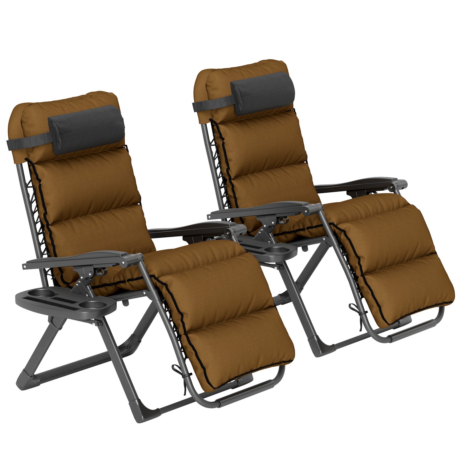 2 Pieces Zero Gravity Chairs, Reclining Folding Sun Lounger | Brown