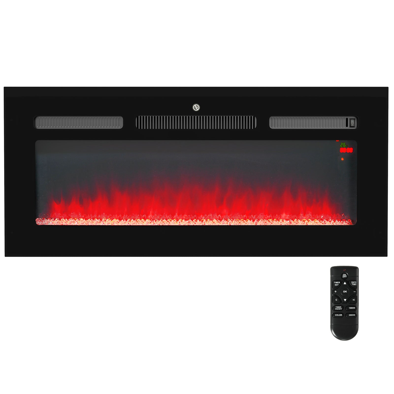 102/127cm Electric Fireplace Recessed Wall Mounted Black | Medium | Black