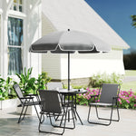 6 Pieces Garden Furniture Set W/ Parasol, Folding Chairs | Gray