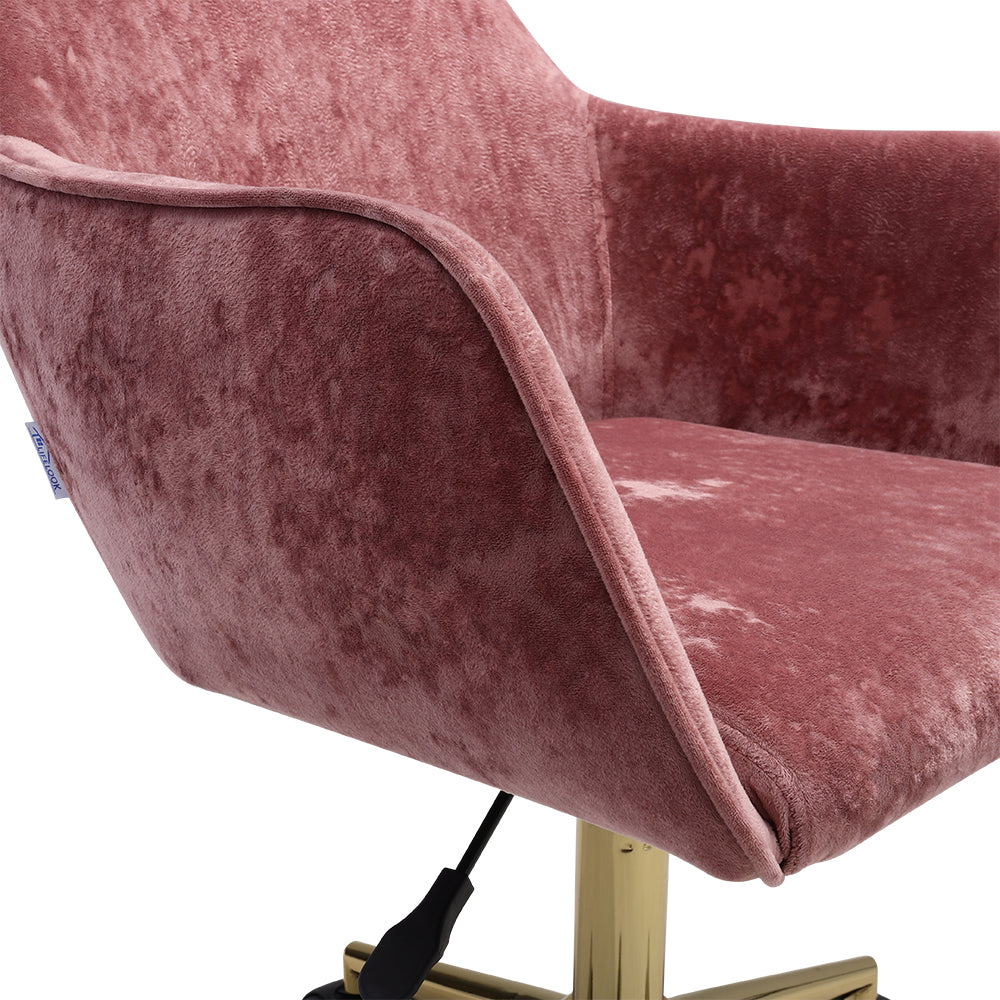 Velvet Upholstered Home Office Swivel Task Chair With Gold Base