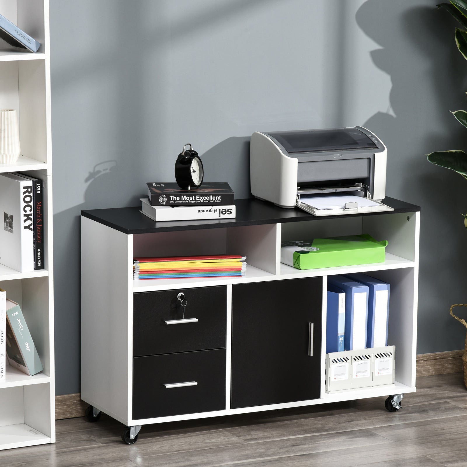 HOMCOM Office Mobile Cabinet Storage Organizer With Castor