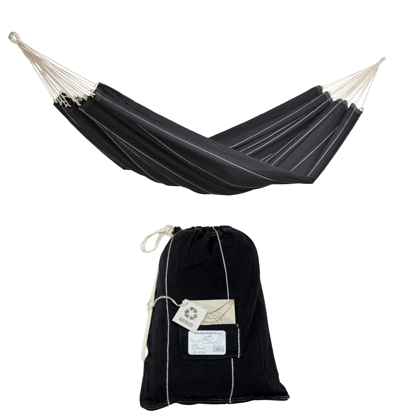 Barbados Black Double Cotton Traditional Garden Hammock With Bag