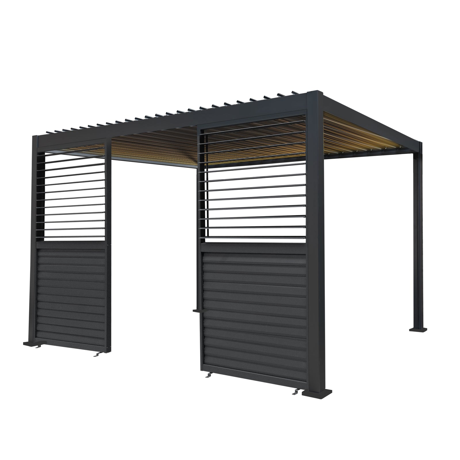 Anthracite Aluminium Pergola With Led Lights & 2 X Shutter Panels | 3m x 4m | Anthracite