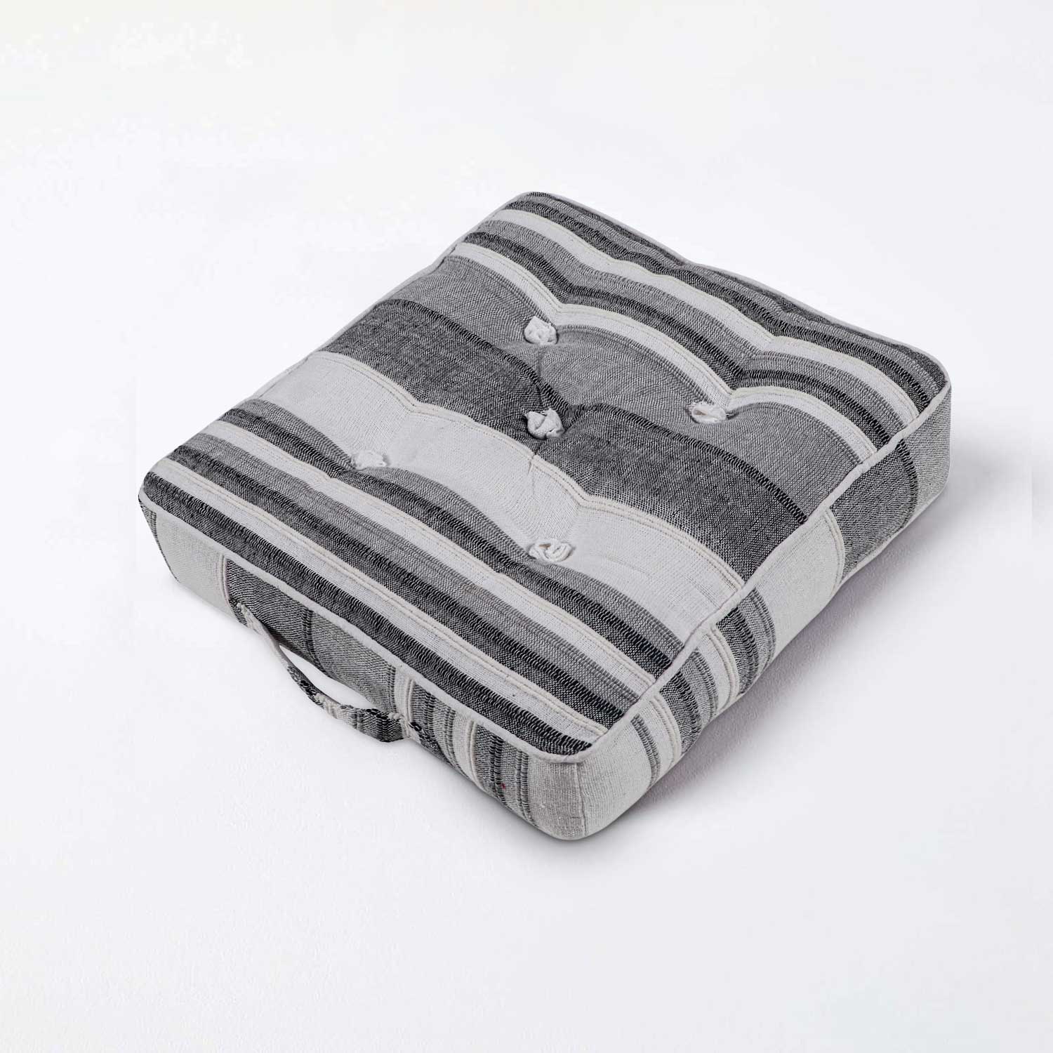Morocco Striped Cotton Floor Cushion | 40cm x 40cm | Grey