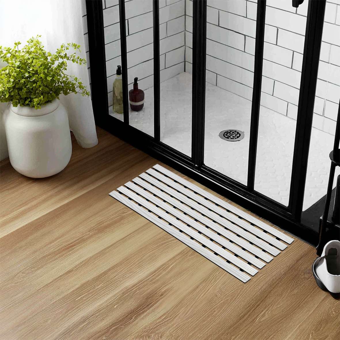 Non-slip Pvc Duckboard Shower Mat - 61cm X 25cm | White