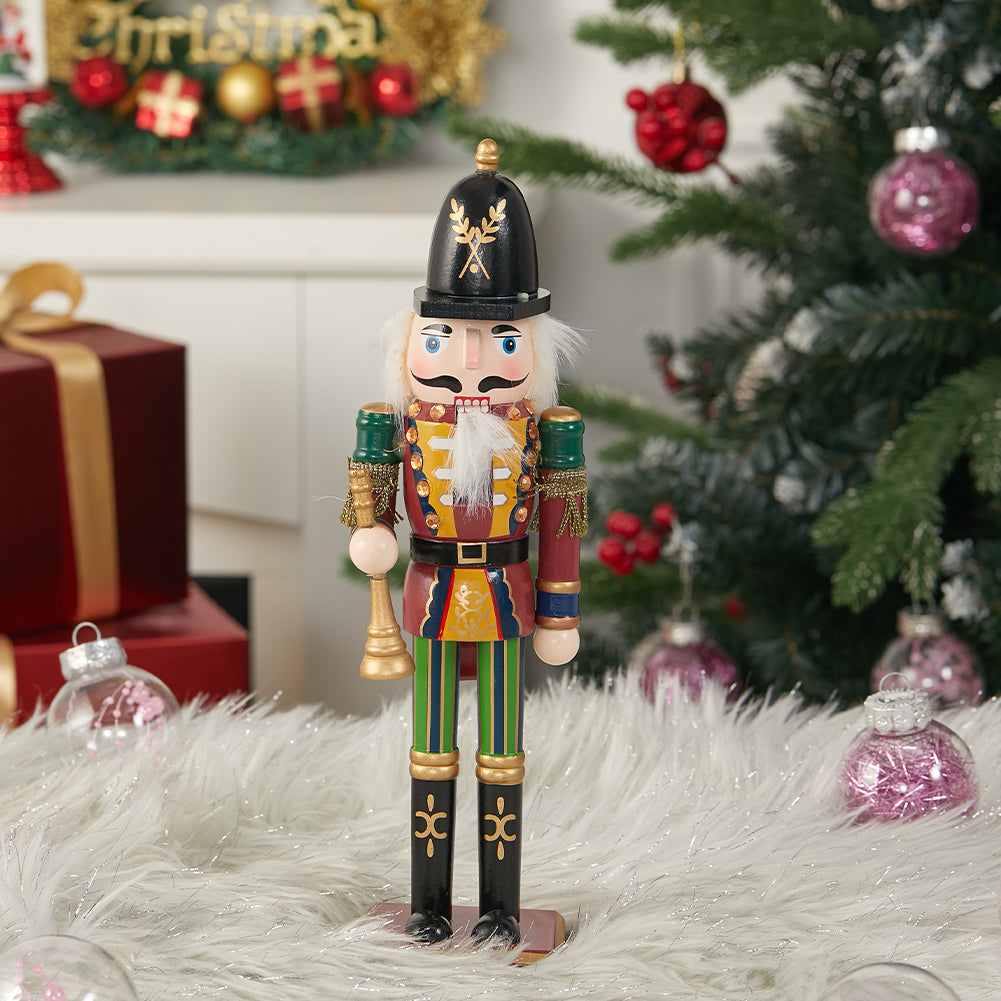 Wooden Nutcracker Soldier Figurine Christmas Ornament With Trumpet