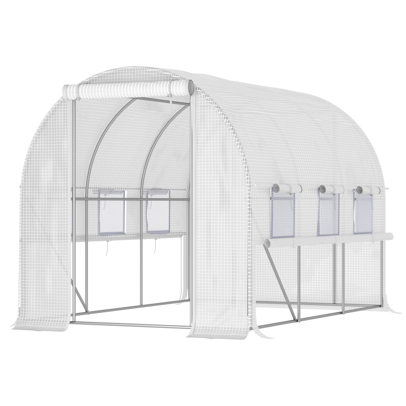 Walk-in Polytunnel Greenhouse W/ Sidewalls | White
