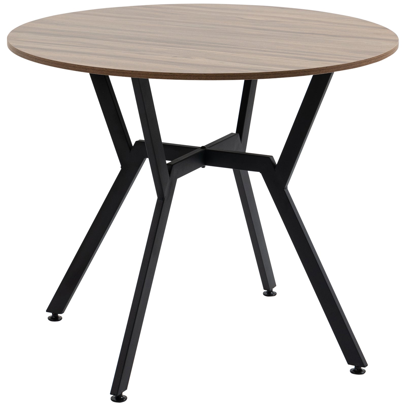 Dining Table With Round Top, Steel Legs, Brown