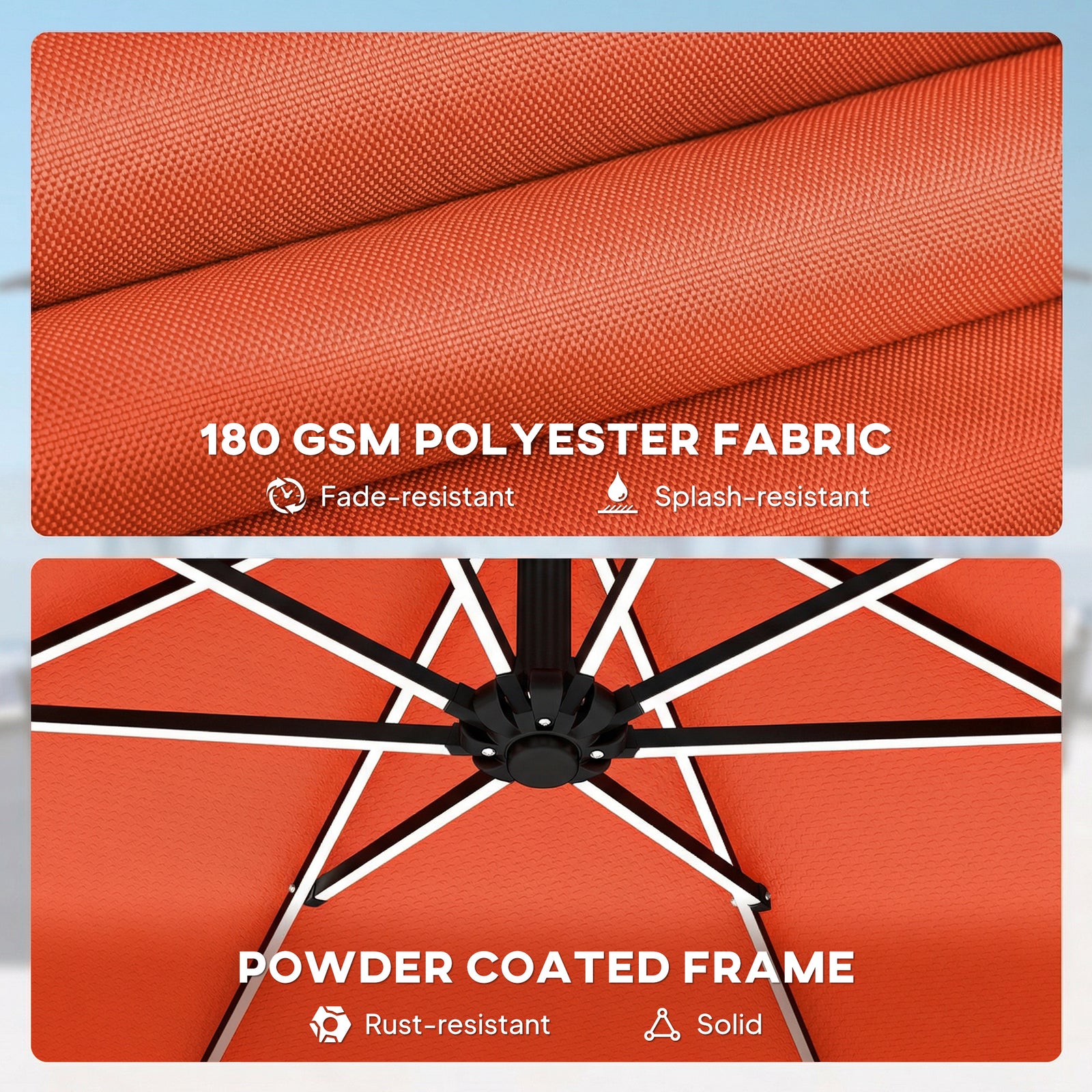 3 M Garden Cantilever Parasol With Solar Light, Rotation | Orange