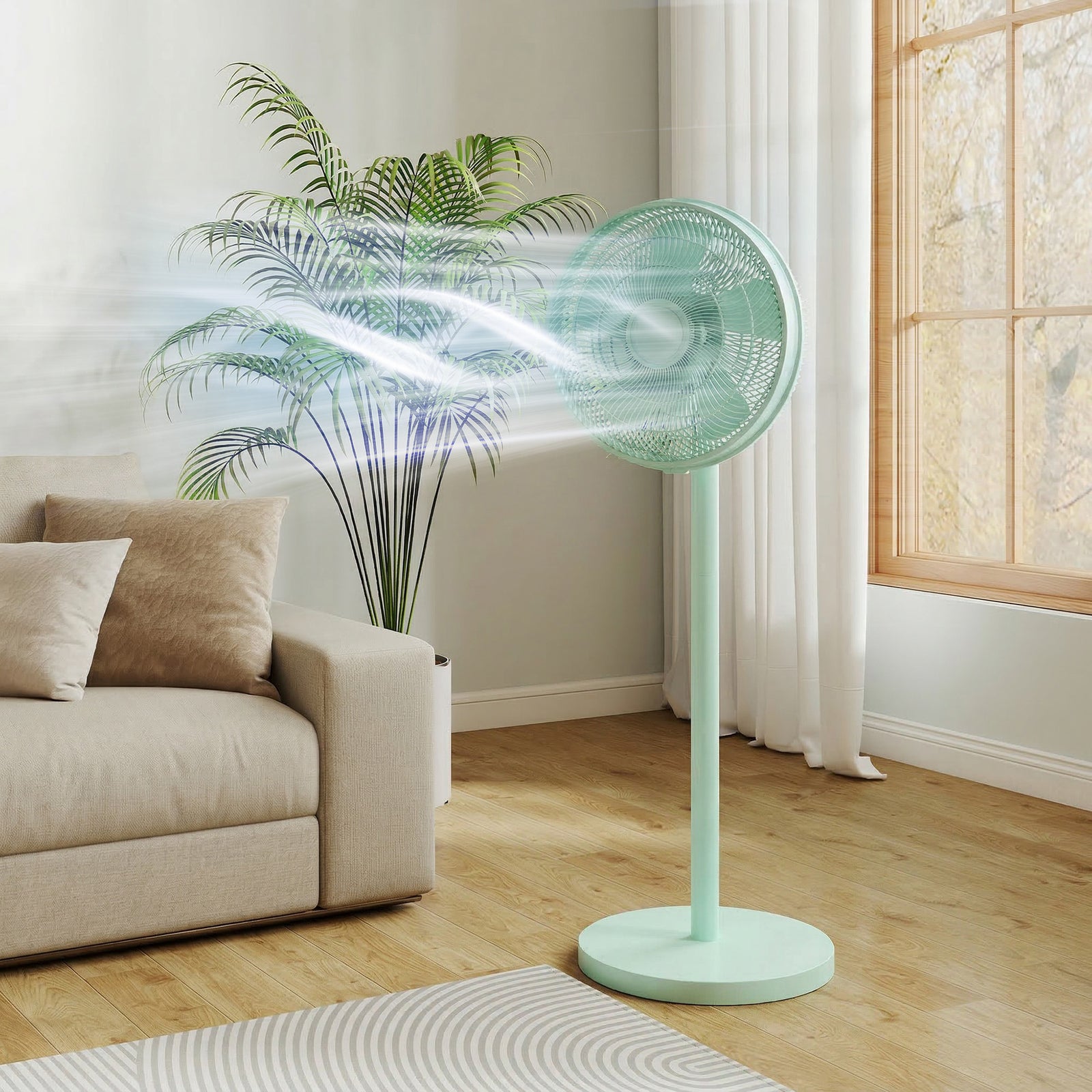 40 Cm Standing Pedestal Fan, Quiet Electric Cooling Floor Fan | Green