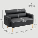 2 Seater Sofa Settee, Modern Faux Leather Couch With Wood Legs