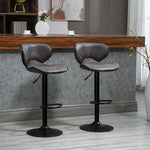 Bar Stool Set Of 2 Microfiber Adjustable | Dark Gray