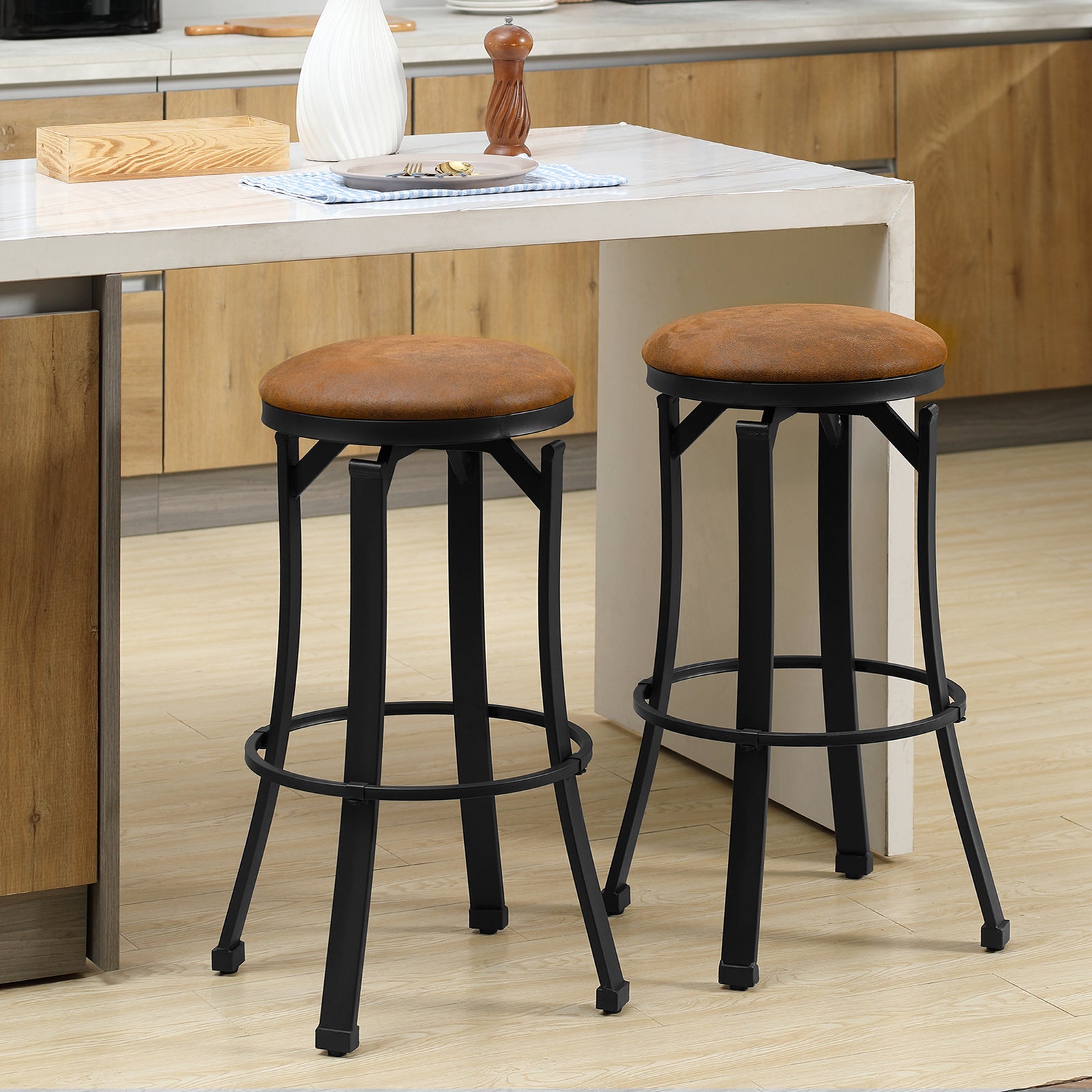 Microfiber Cloth Bar Stools With Steel Legs Set Of 2