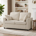 2 Seater Sofa, Corduroy Small Couch With Spring Cushion | Beige
