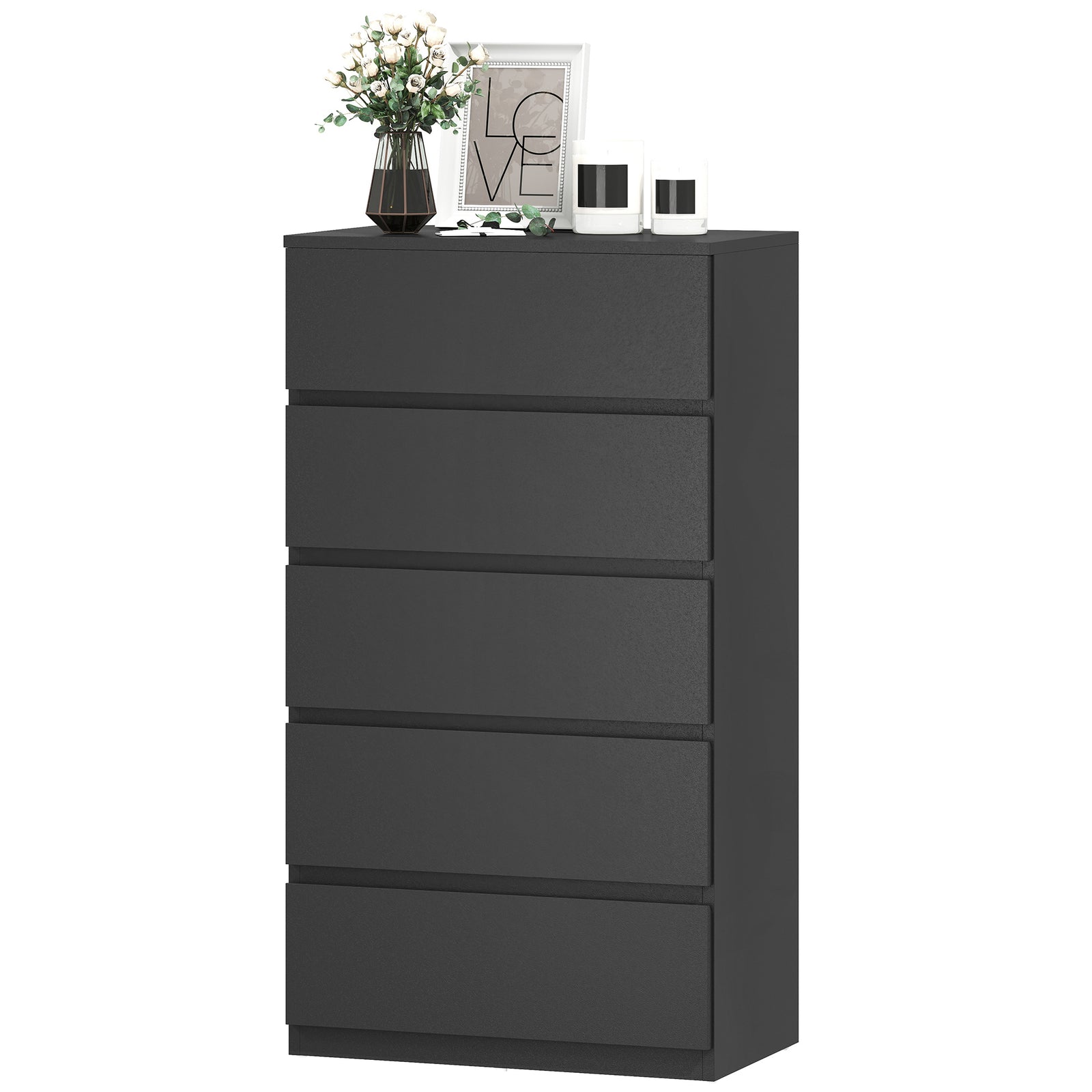 Bedroom Chest Of Drawers, 5 Drawers Dresser, Drawer Unit | Black