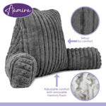 Deluxe Large Reading Pillow, Soft Ribbed Faux Fur, Shredded Memory Foam Cuddle Cuddle Cushion Backrest Arm Support | L | Grey