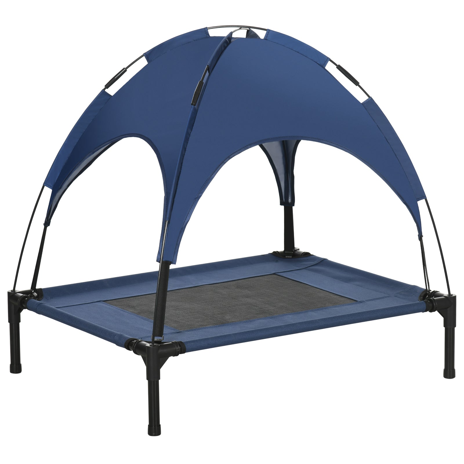 Pawhut 76cm Elevated Dog Bed Cooling Raised Pet Cot Uv Protection Canopy | Blue