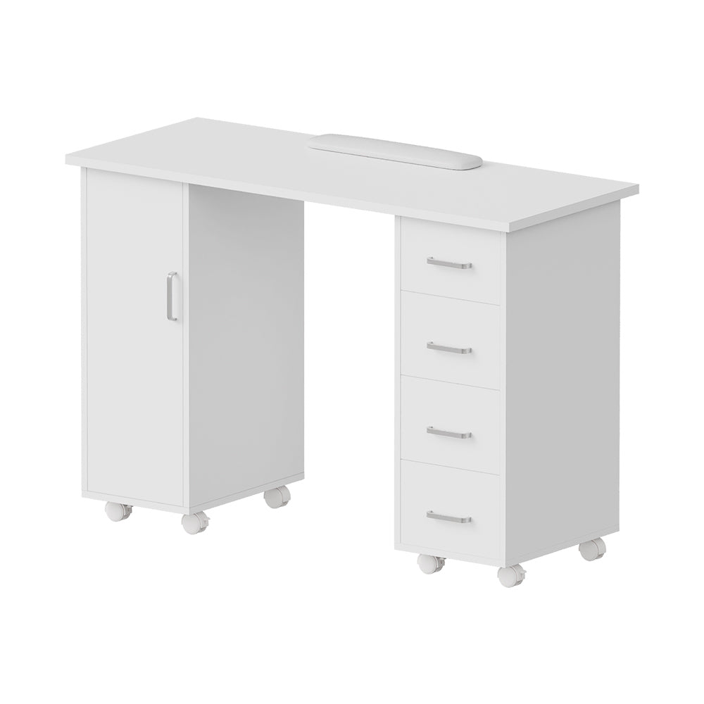 Mobile Manicure Table With 1 Cabinet And 4 Drawers | White