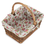 Rectangular Unpeeled Willow Shopping Basket With Garden Rose Lining | Large | Pink