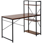 Computer Desk Laptop Table W/4-tier Bookshelf Metal Frame | Brown
