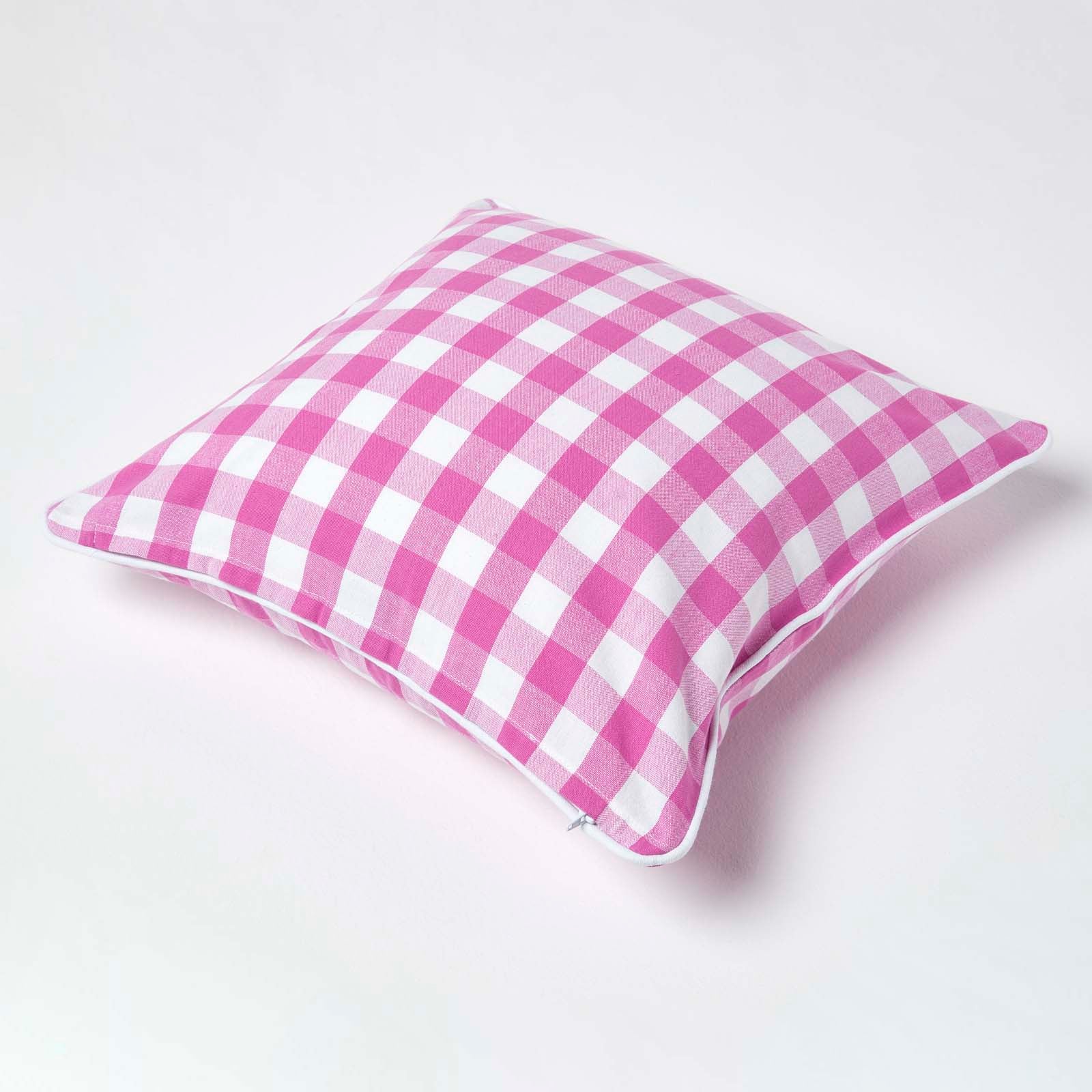 Block Check Cotton Gingham Cushion Cover | 45cm x 45cm | Pink