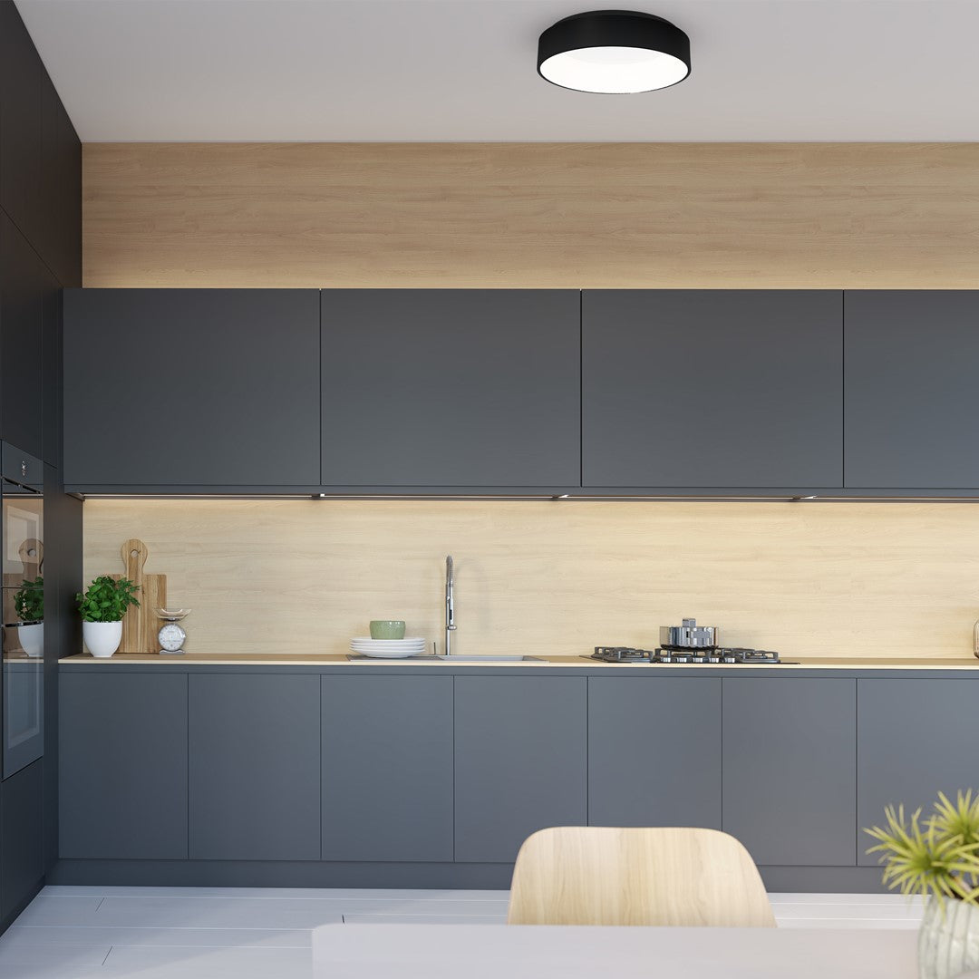 Ohio Led Flush Ceiling Lamp In Stylish Matt Black 24w(122w) With A Diameter Of 45cm