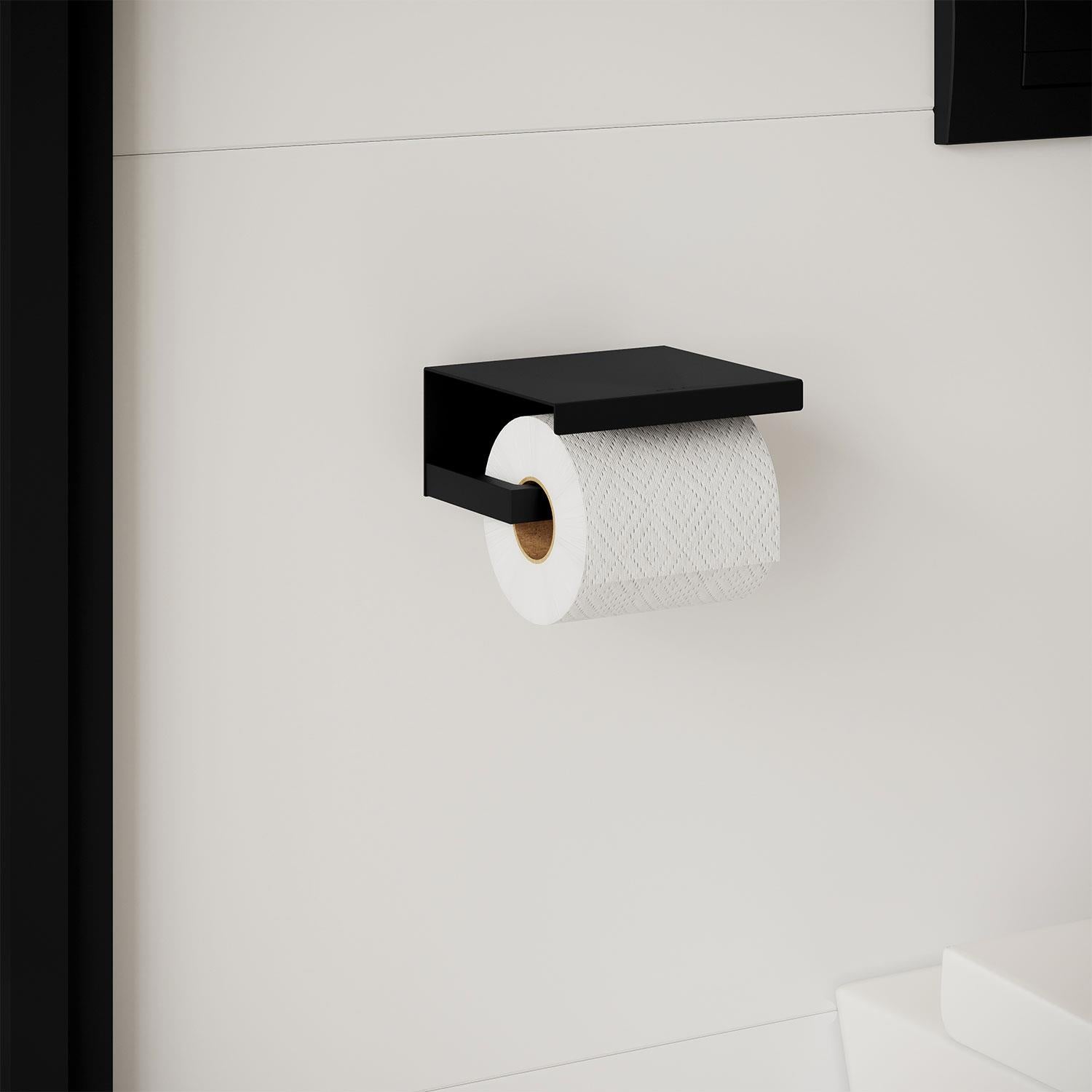 Toilet Roll Holder, Black Matt, Wall-mounted, 13 Cm. Collection The Grid