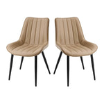 Set Of 2/4 Pu Leather Dining Chairs – Quilted Light Brown Upholstery, Wooden Frame, Metal Legs | Set of 2 | Light Brown