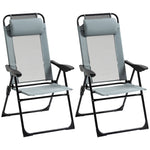 2 Pcs Folding Recliner Chairs With Adjustable Backrest | Gray