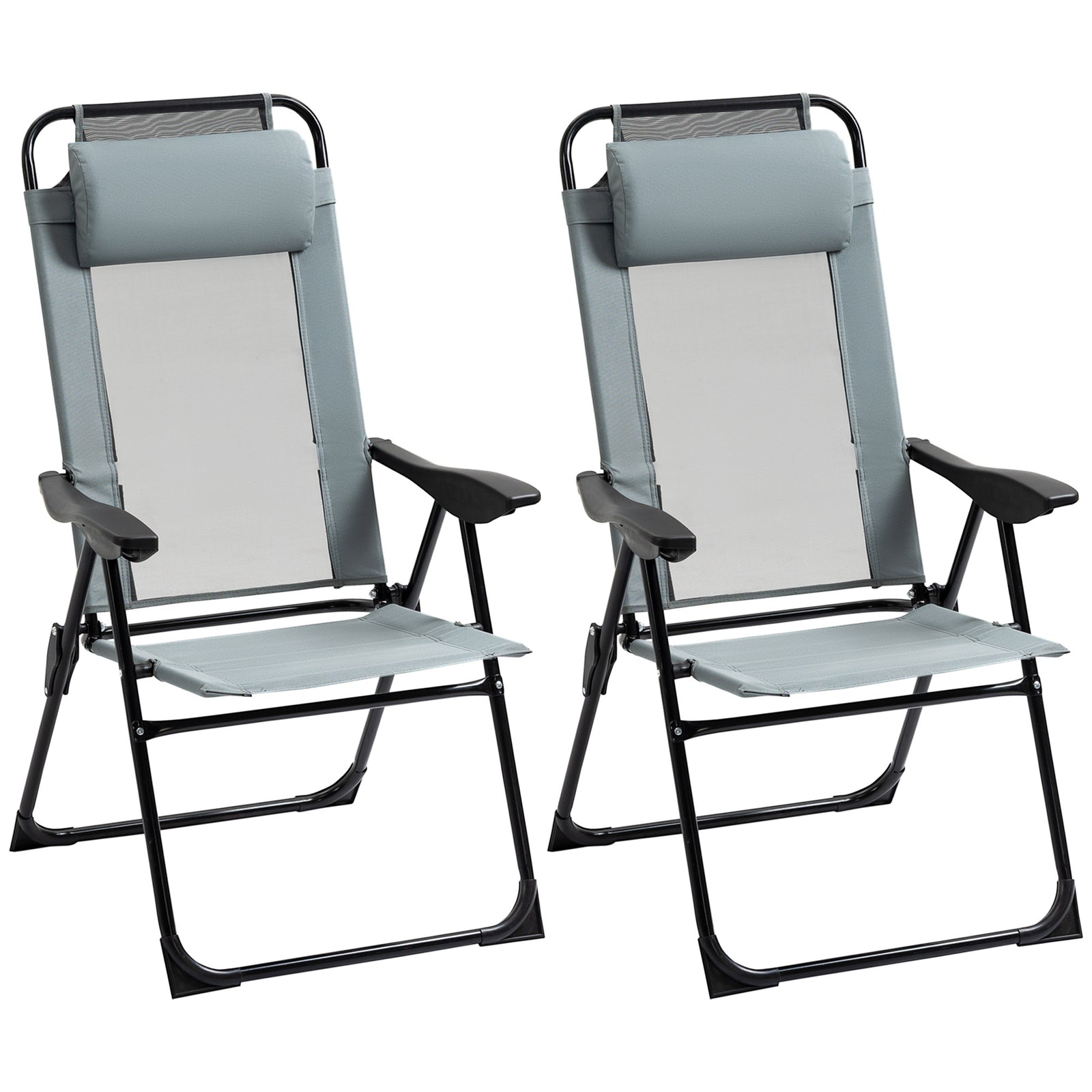 2 Pcs Folding Recliner Chairs With Adjustable Backrest | Gray