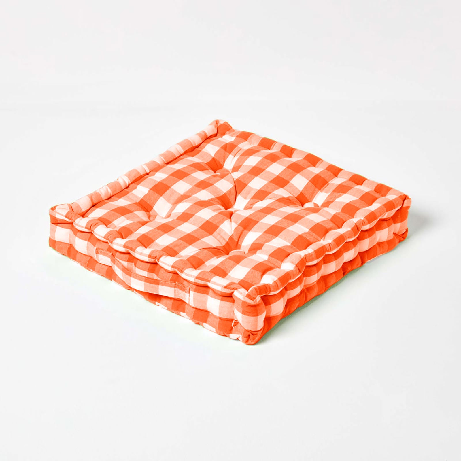 Block Check Cotton Gingham Floor Cushion | 40cm x 40cm | Orange