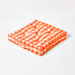Block Check Cotton Gingham Floor Cushion | 50cm x 50cm | Orange