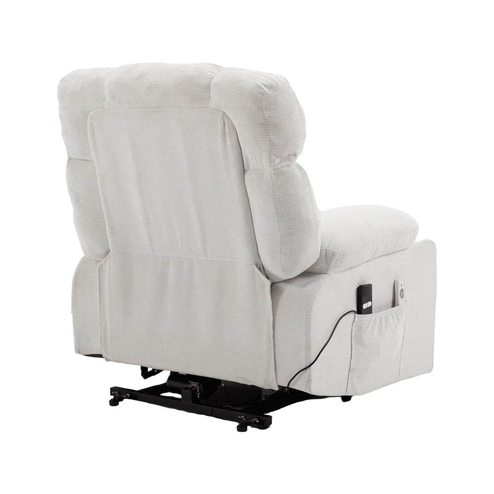 Electric Power Lift Recliner Chair With Heat & Massage, Chenille Fabric Recliner | White
