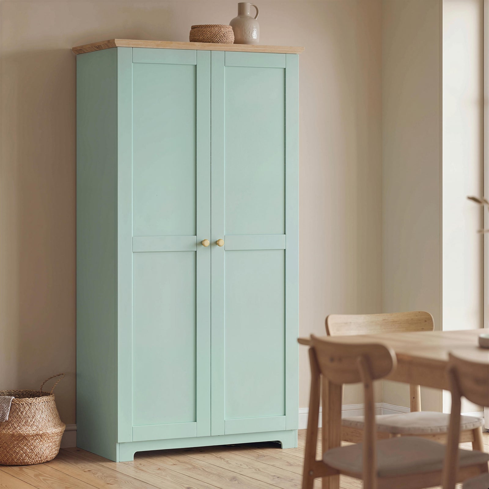 172cm Wooden Storage Cabinet Cupboard With 4 Shelves | Light Green