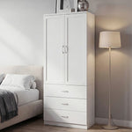 2-door Wardrobe With 3 Drawers & Hanging Rail | White