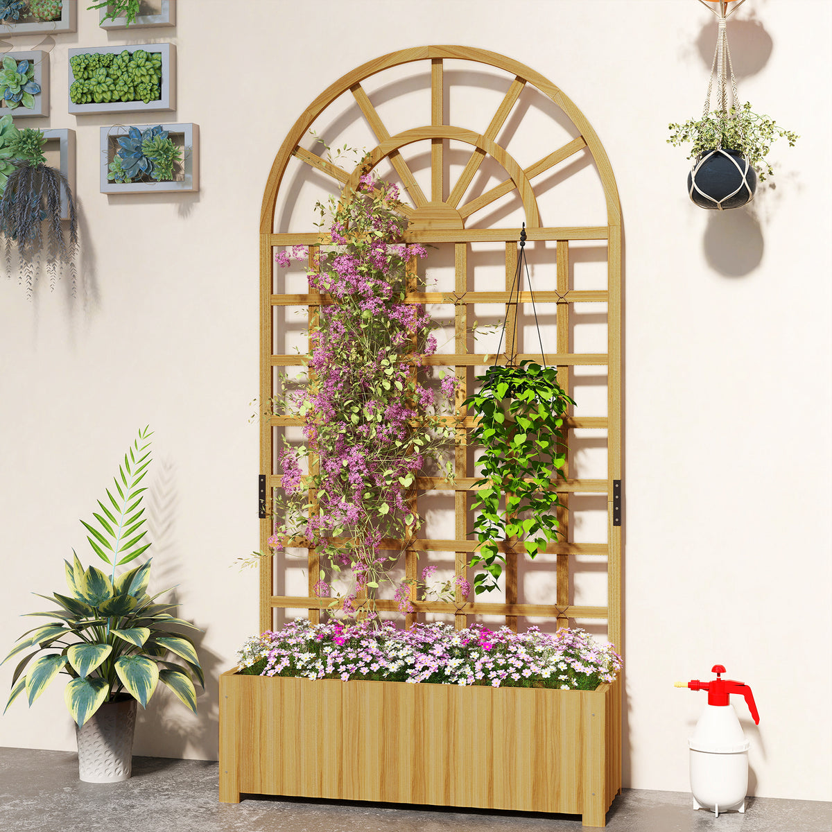 Outsunny Wooden Raised Planter With Lattice Trellis For Climbing Plants