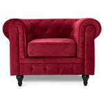 Button Tufted Velvet Living Room Armchair | Red