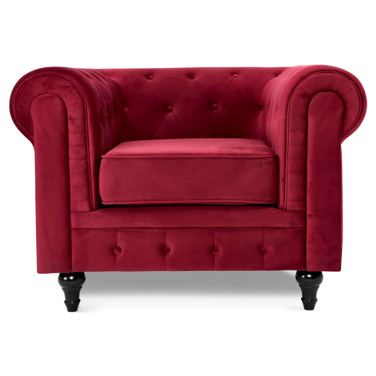 Button Tufted Velvet Living Room Armchair | Red
