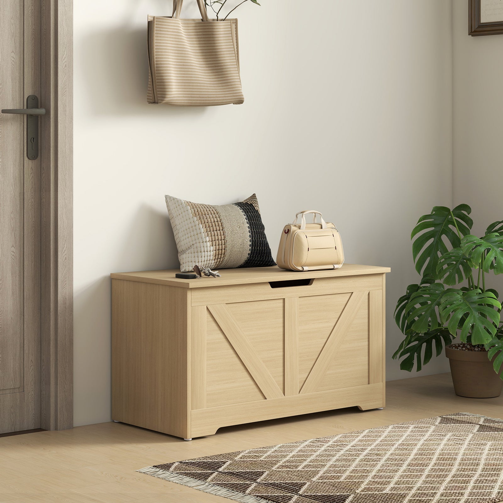 Storage Trunk With 2 Safety Hinges, 80cm | Natural