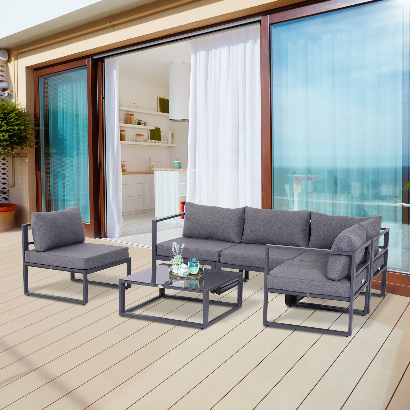 6pcs Outdoor Sectional Sofa Set Conversation Aluminum Frame