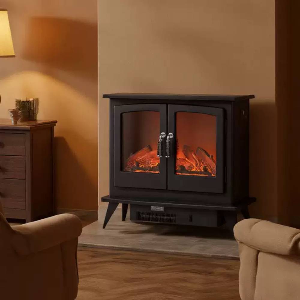 Freestanding Electric Fireplace Heater Portable Indoor Fireplace With Adjustable Flame, Remote & Timer For Living Room & Bedroom