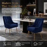 Dining Chairs Upholstered Tufted Velvet Kitchen Chairs | Set of 2 | Blue