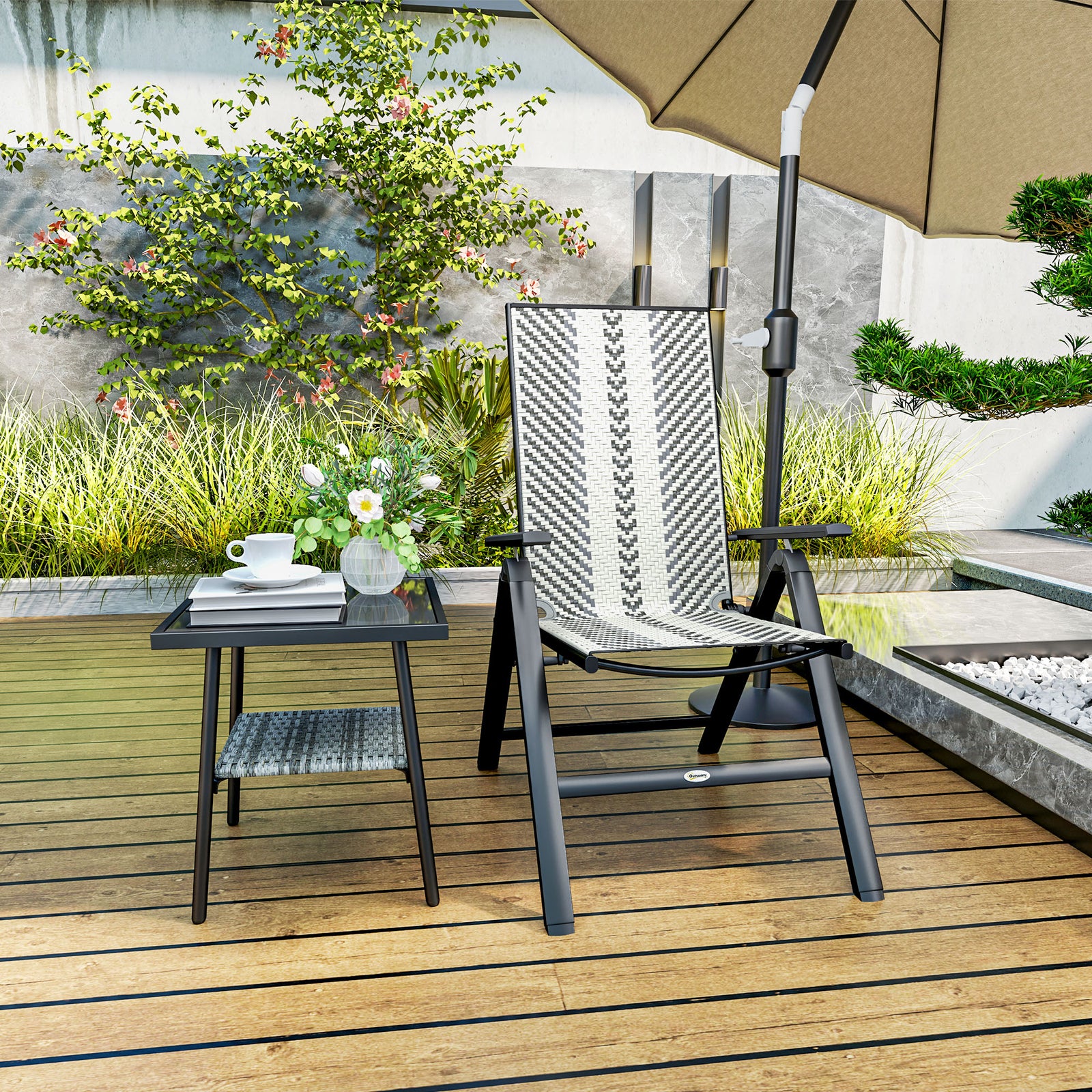 Outdoor Rattan Folding Chair, 5-position Backrest