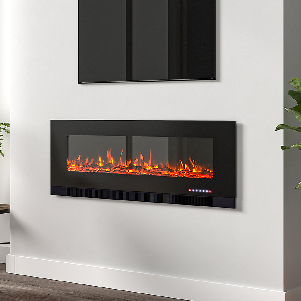 50inch Black Electric Fireplace, Wall Mounted Or Recessed With 12 Flame Colors & Freestanding Legs