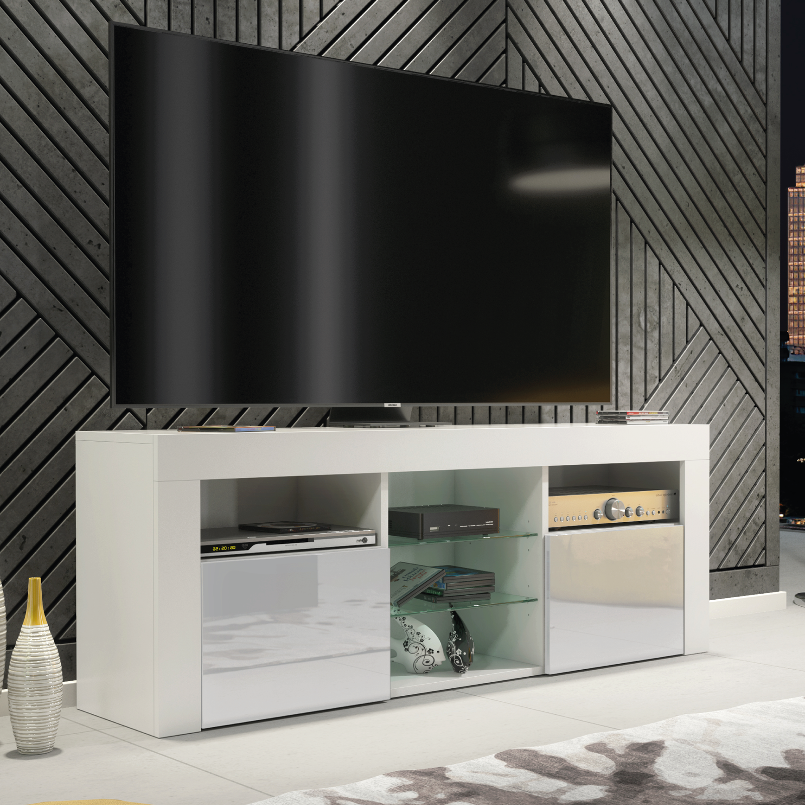 Pulse Tv Unit 145cm With Led Lights | Grey