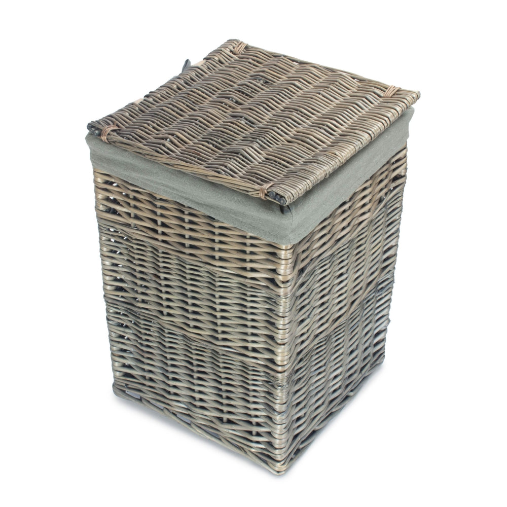 Antique Wash Square Laundry Basket With Grey Sage Lining | Small