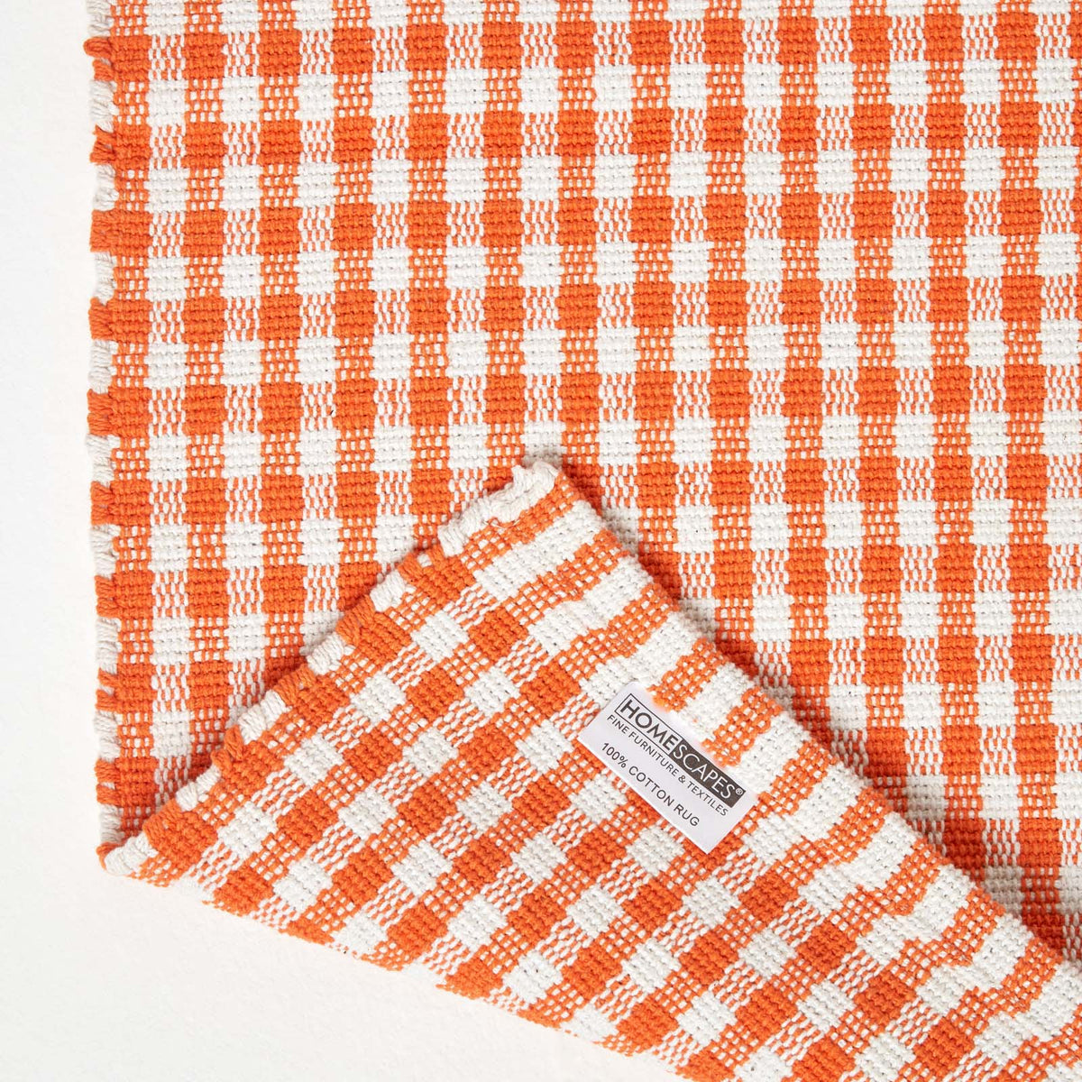 Cotton Gingham Check Rug Hand Woven | 200cm | Orange