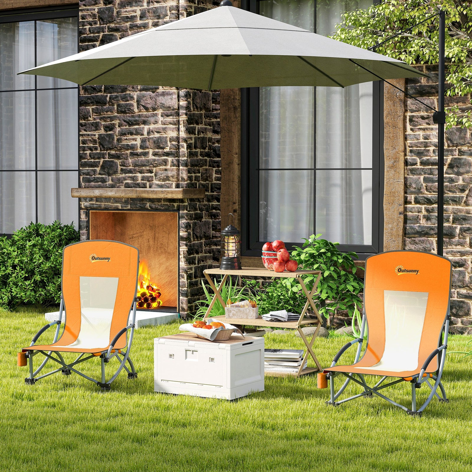 Set Of 2 Folding Beach Chair, Camping Chair With Carry Bag | Orange