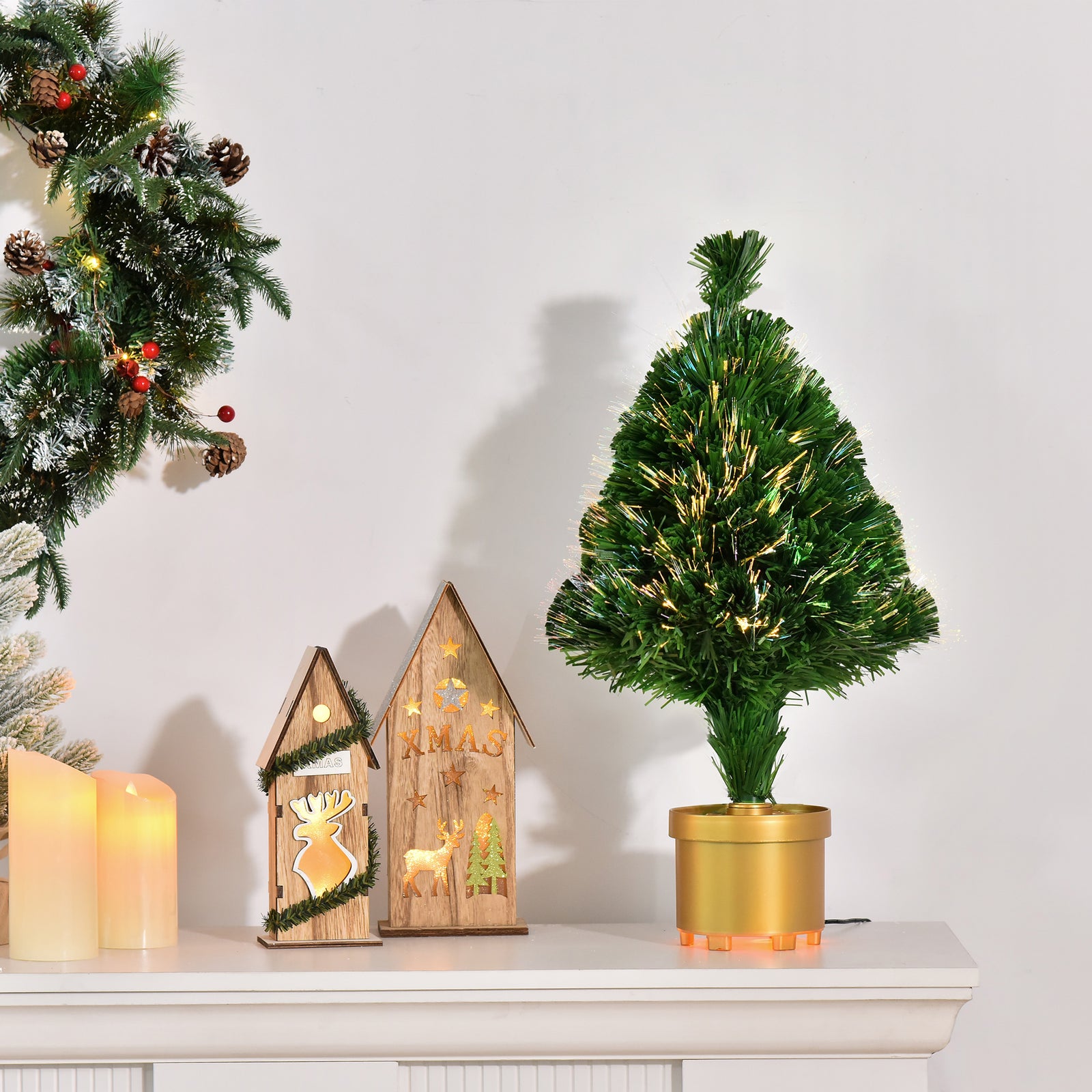 2/3ft Prelit Artificial Christmas Tree Fiber Optic | 2ft | Green