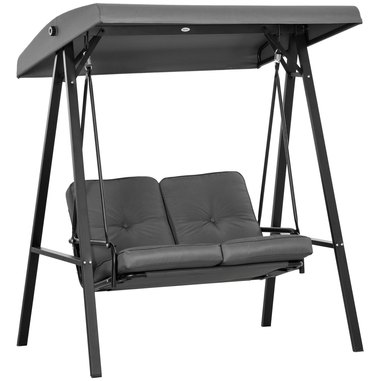 2 Seater Swing Chair, Adjustable Canopy, Dark Grey | Dark Gray